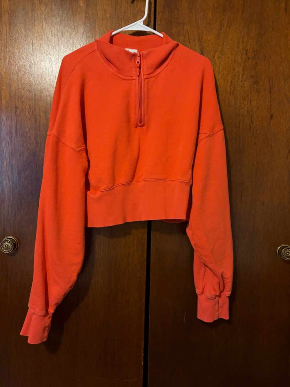 Aerie Offline Cropped Half-Zip Sweatshirt in Vibrant Coral Red